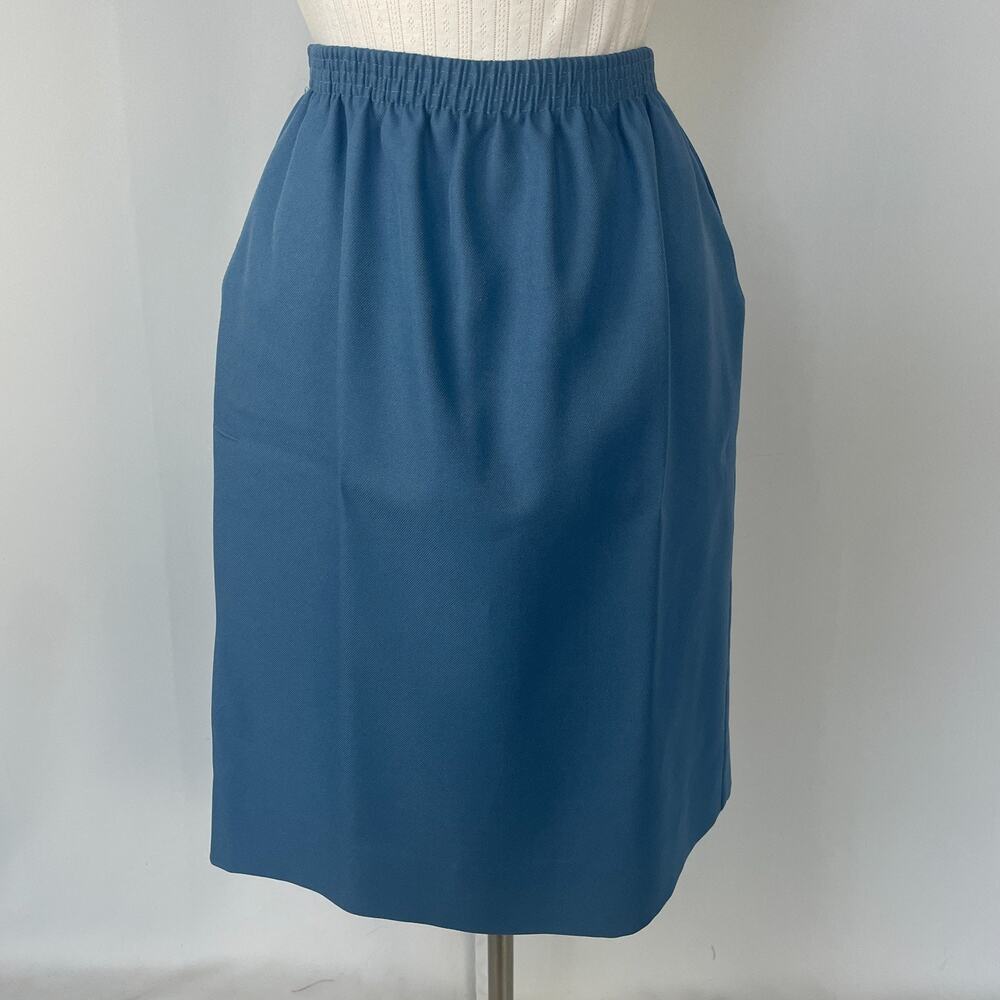 Vintage Pencil Skirt Size 12 Blue Minimal Preppy Office Career Academia Pull On